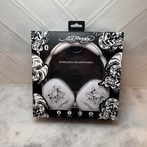 Ed Hardy Wireless Bluetooth Headphones White Tattoo Design, Noise Isolation, Mic